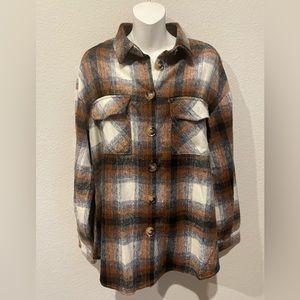 Oversized Brown Plaid Button Shacket SZ Small